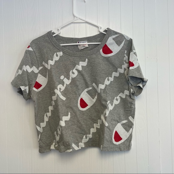 Champion Tops - Champion Gray And White Cropped Tee Shirt